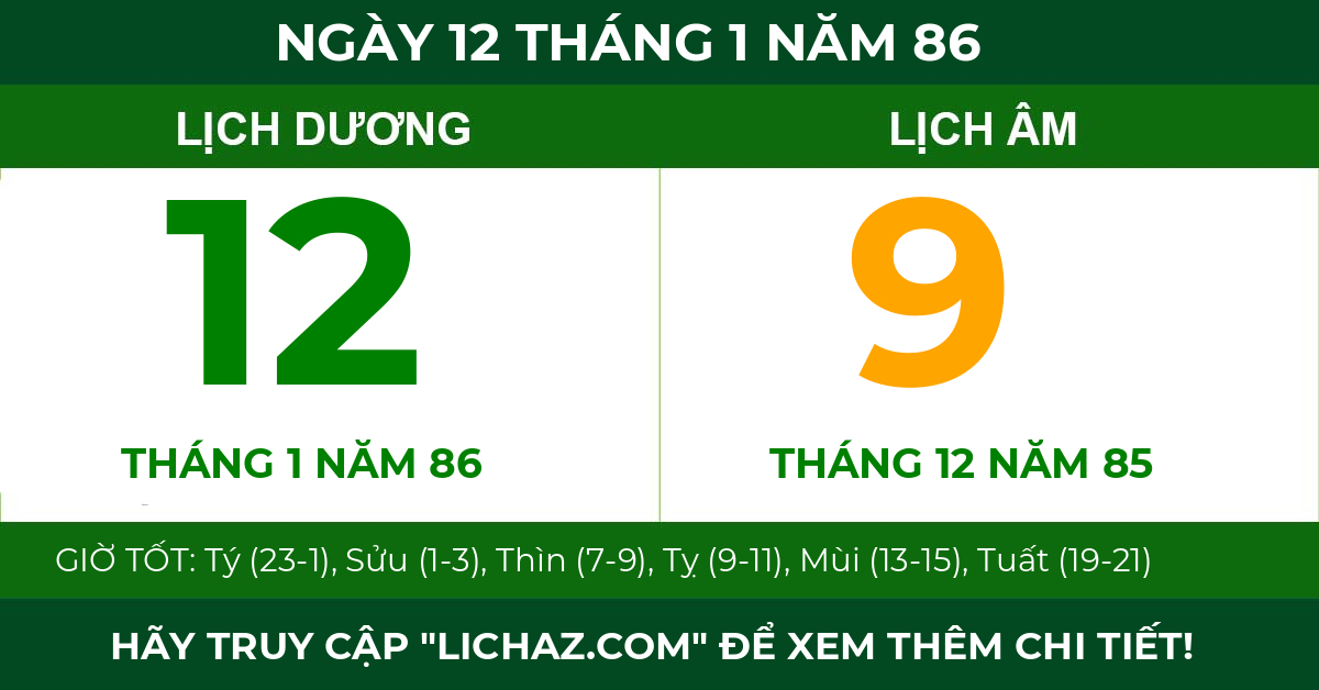 lịch âm ngày 12 tháng 1 năm 86