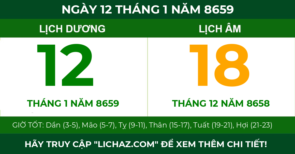 lịch âm ngày 12 tháng 1 năm 8659