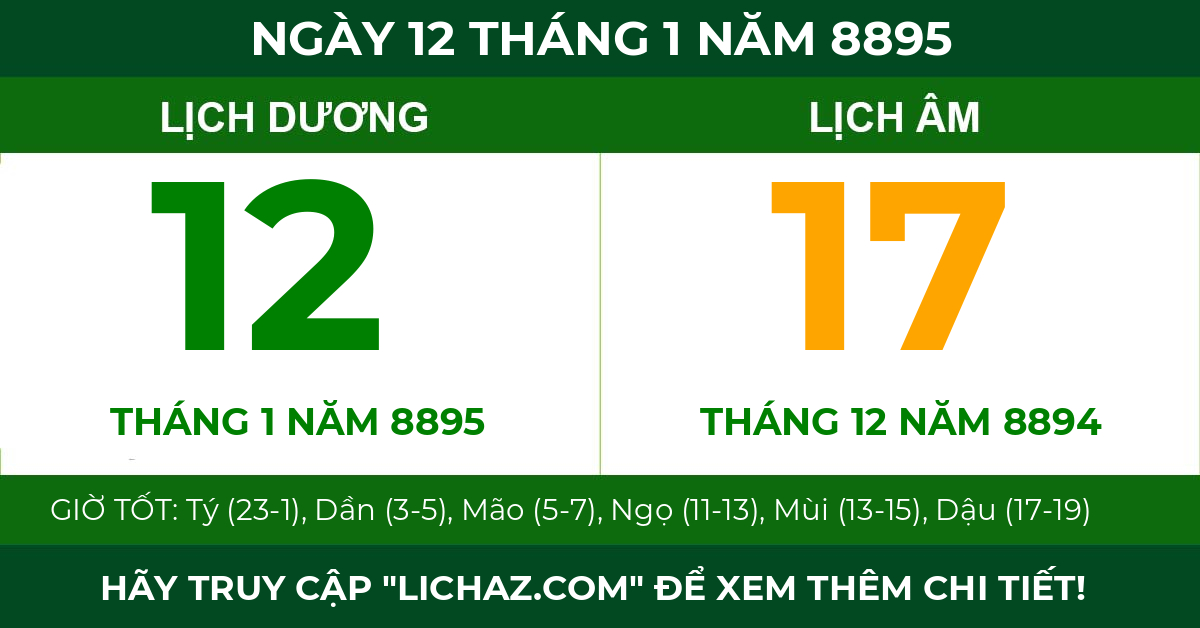lịch âm ngày 12 tháng 1 năm 8895