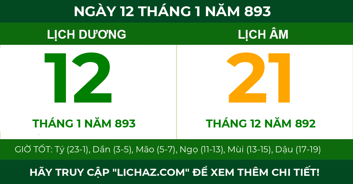 lịch âm ngày 12 tháng 1 năm 893