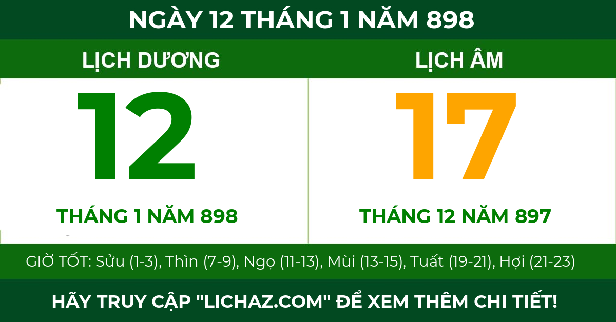 lịch âm ngày 12 tháng 1 năm 898