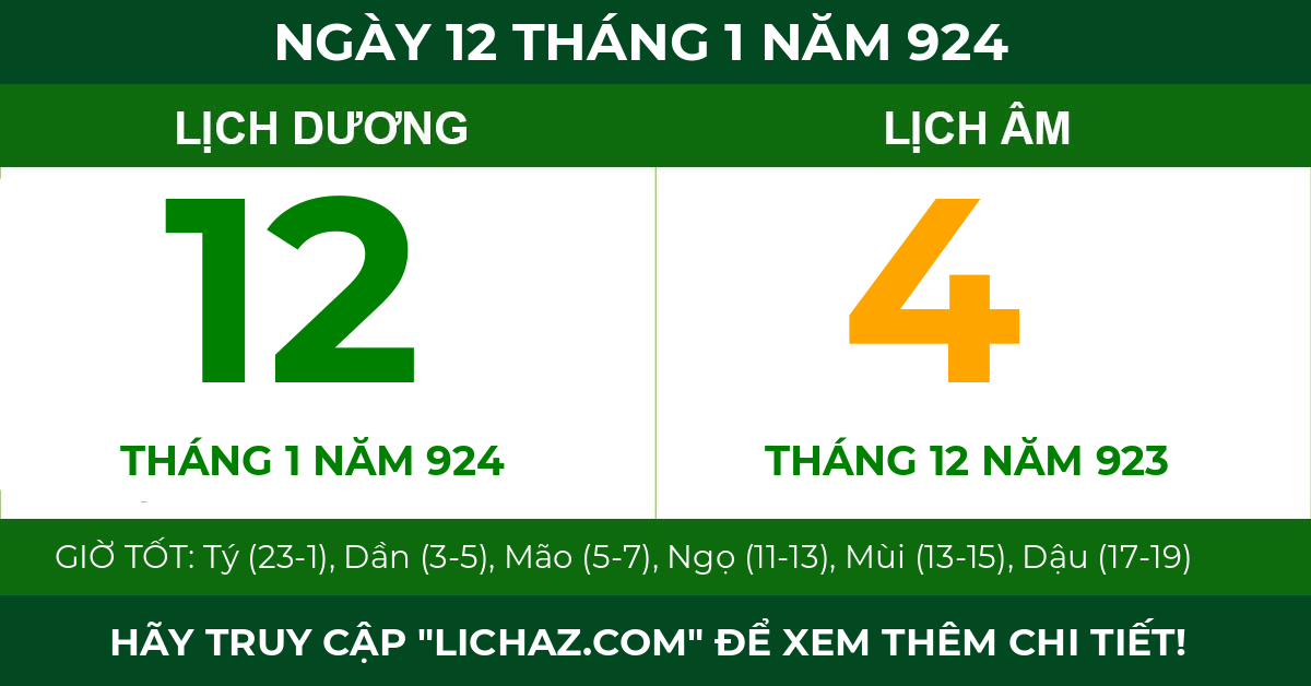 lịch âm ngày 12 tháng 1 năm 924