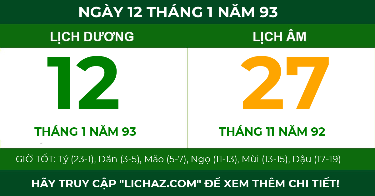 lịch âm ngày 12 tháng 1 năm 93
