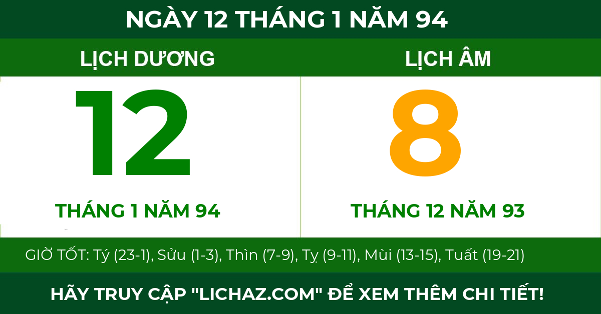 lịch âm ngày 12 tháng 1 năm 94