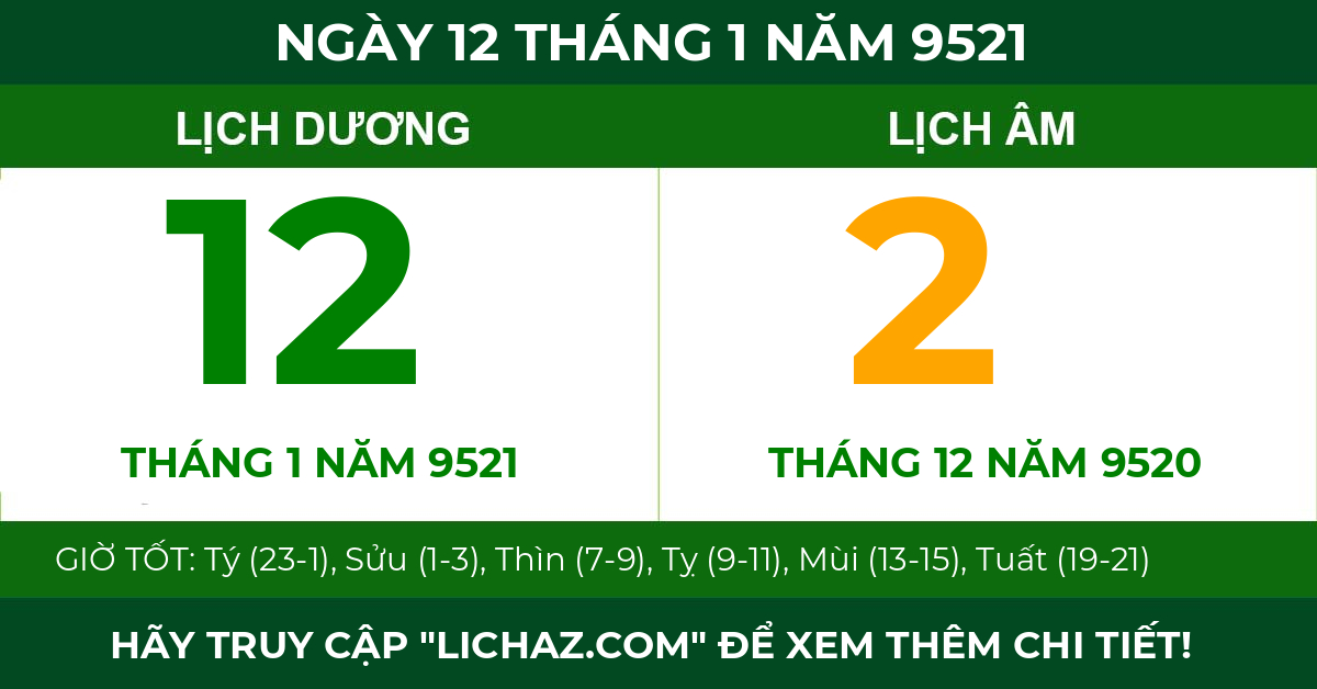 lịch âm ngày 12 tháng 1 năm 9521