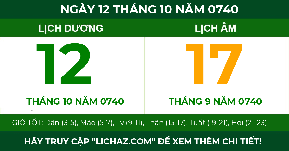 lịch âm ngày 12 tháng 10 năm 0740