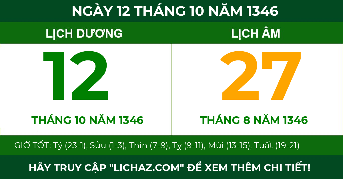 lịch âm ngày 12 tháng 10 năm 1346