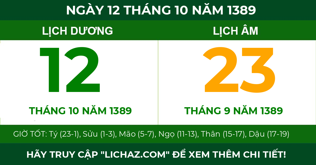 lịch âm ngày 12 tháng 10 năm 1389