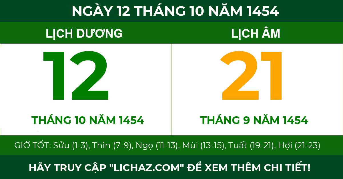 lịch âm ngày 12 tháng 10 năm 1454