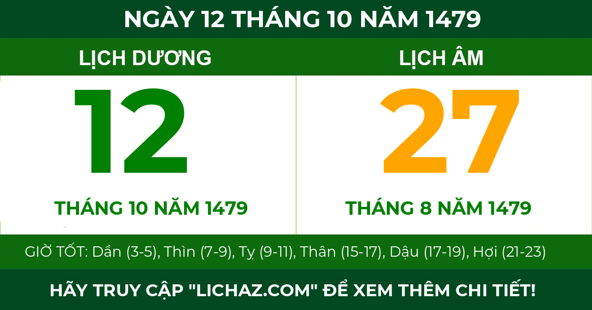 lịch âm ngày 12 tháng 10 năm 1479