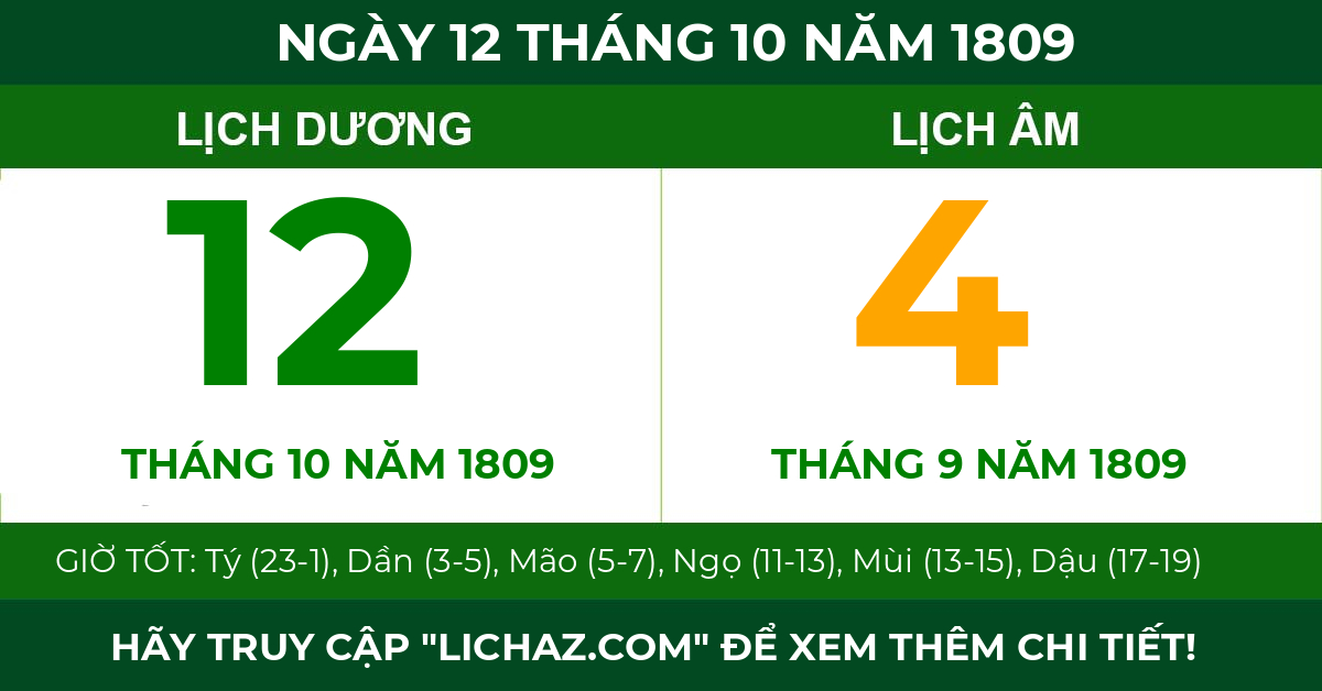 lịch âm ngày 12 tháng 10 năm 1809