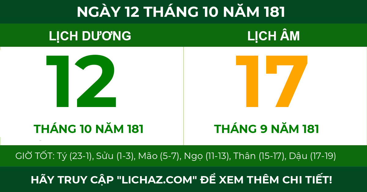 lịch âm ngày 12 tháng 10 năm 181