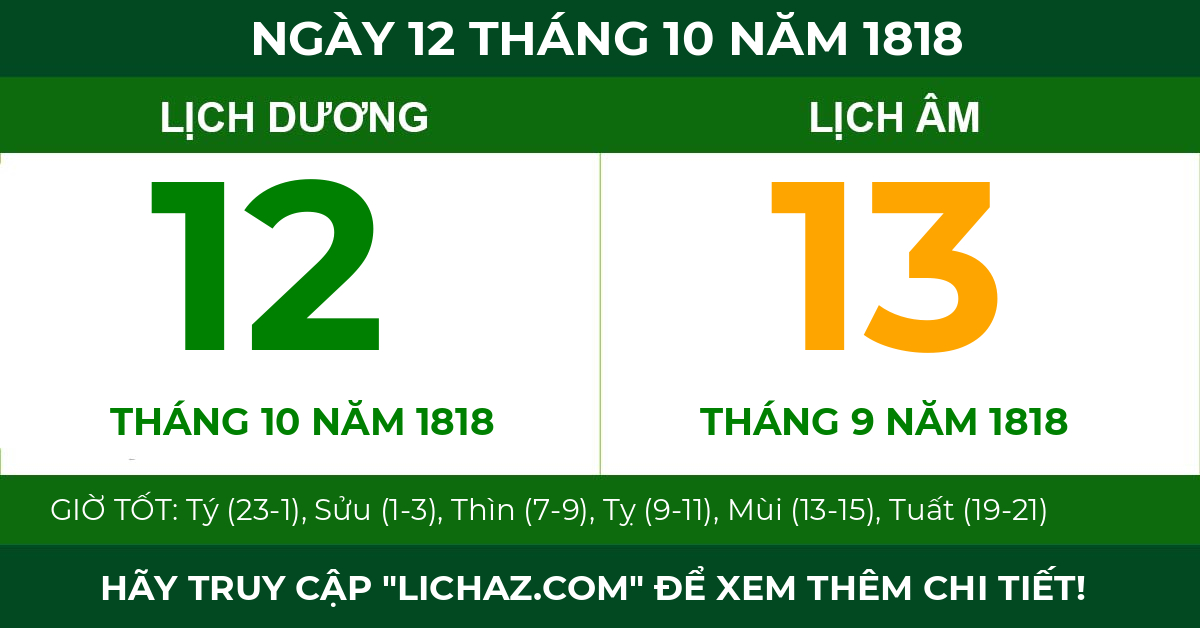 lịch âm ngày 12 tháng 10 năm 1818