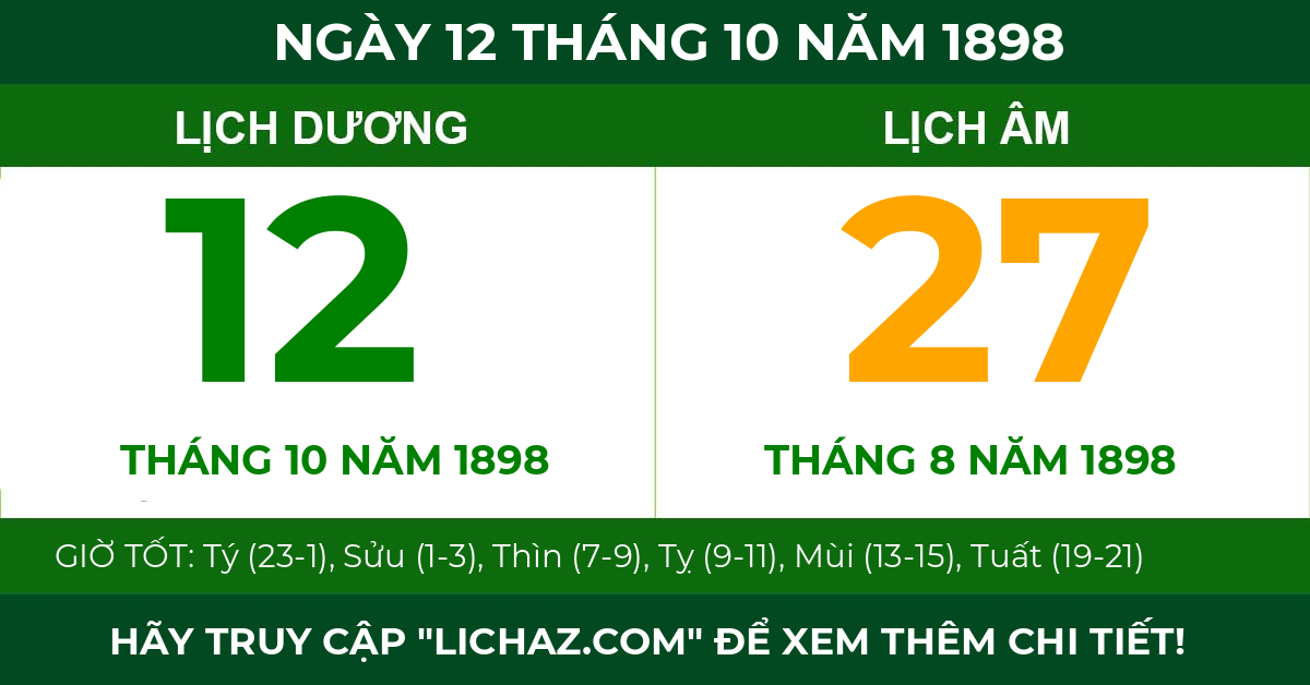 lịch âm ngày 12 tháng 10 năm 1898