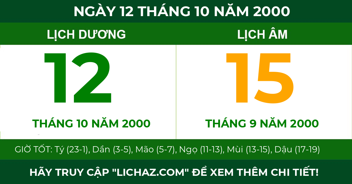 lịch âm ngày 12 tháng 10 năm 2000
