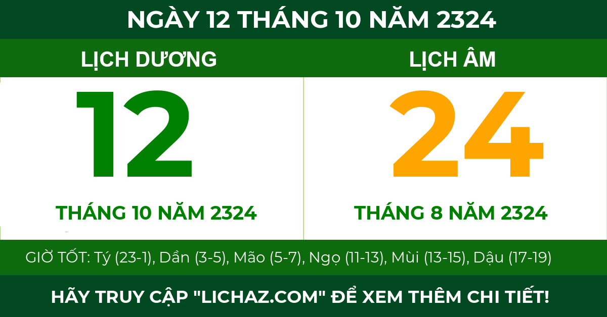 lịch âm ngày 12 tháng 10 năm 2324