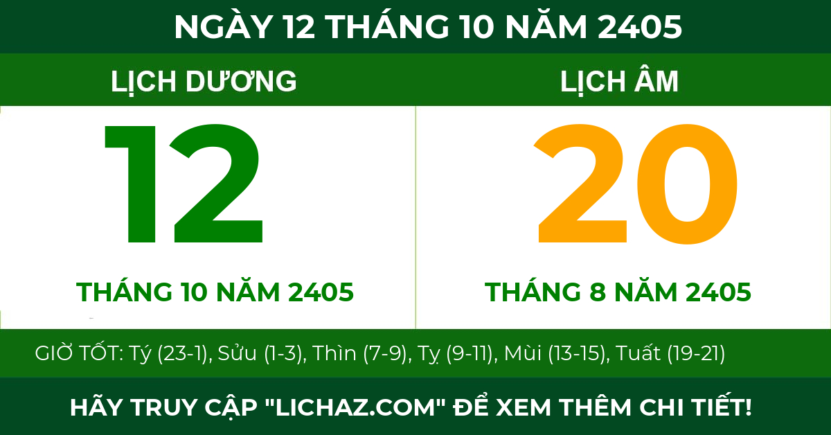 lịch âm ngày 12 tháng 10 năm 2405
