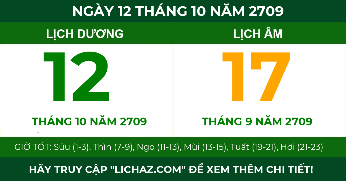 lịch âm ngày 12 tháng 10 năm 2709