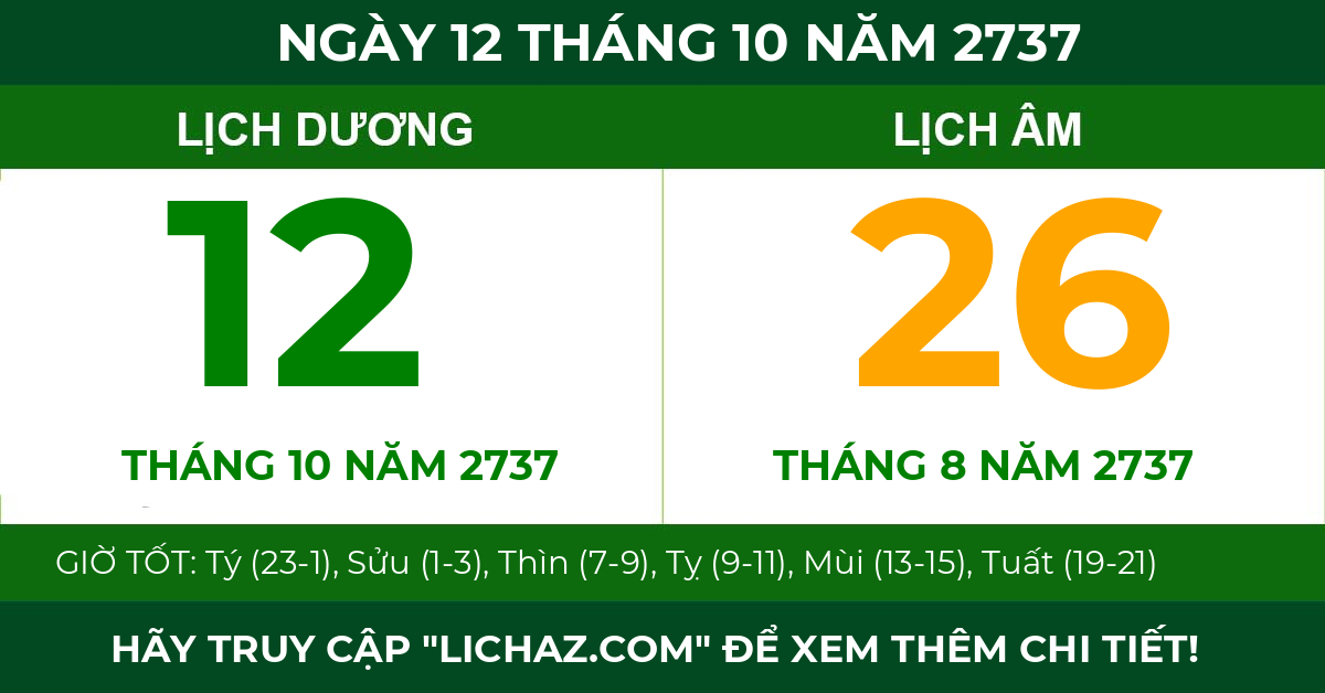 lịch âm ngày 12 tháng 10 năm 2737
