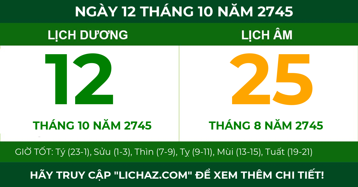 lịch âm ngày 12 tháng 10 năm 2745