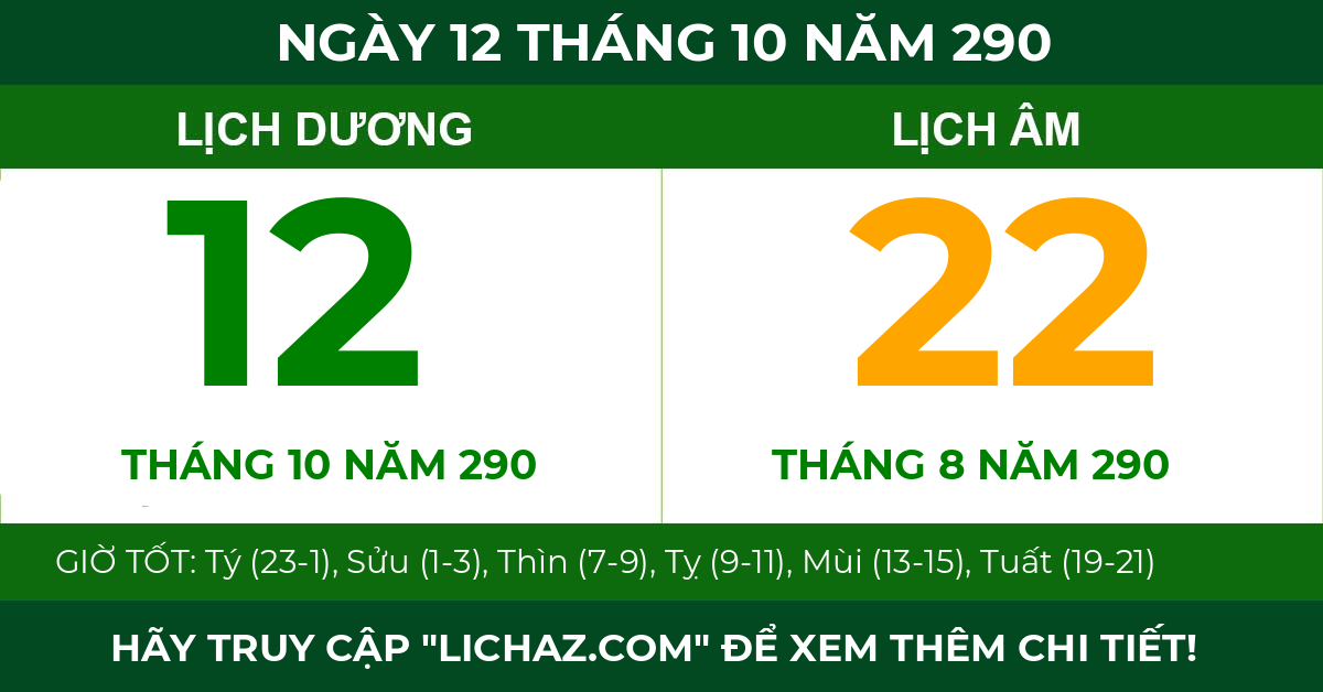 lịch âm ngày 12 tháng 10 năm 290