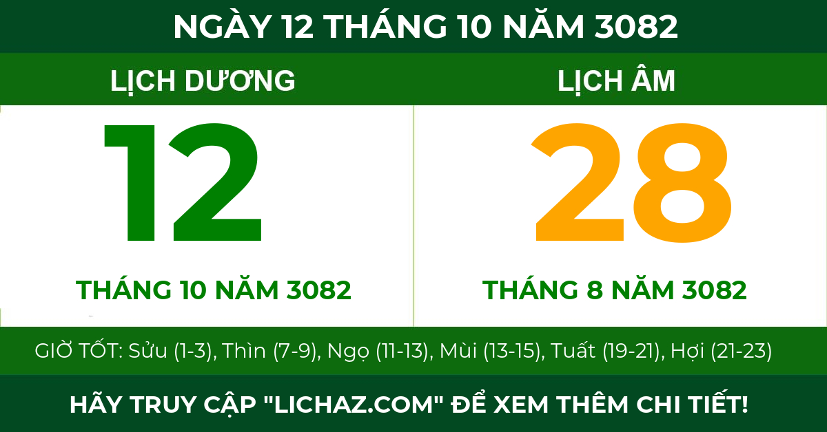 lịch âm ngày 12 tháng 10 năm 3082