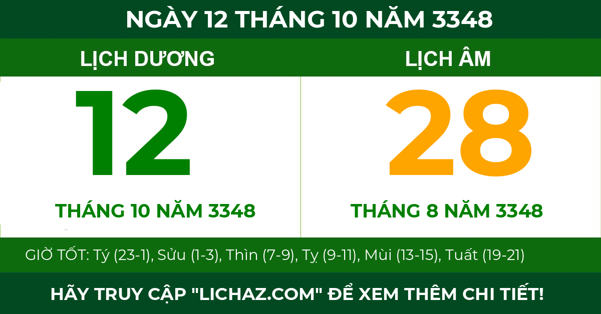 lịch âm ngày 12 tháng 10 năm 3348