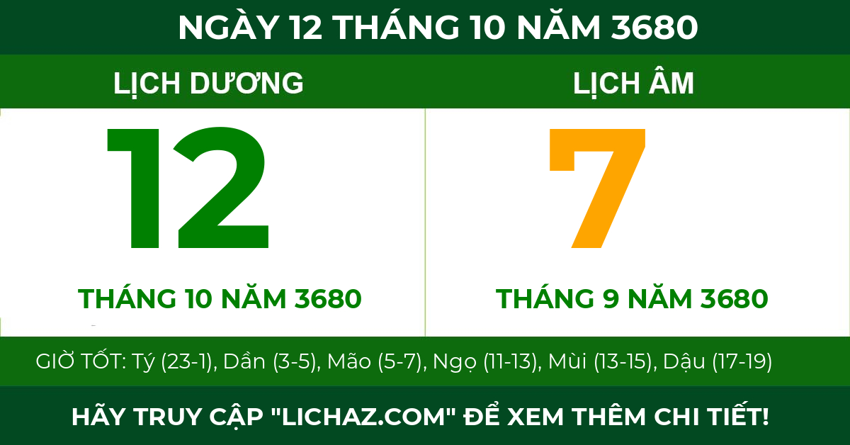 lịch âm ngày 12 tháng 10 năm 3680