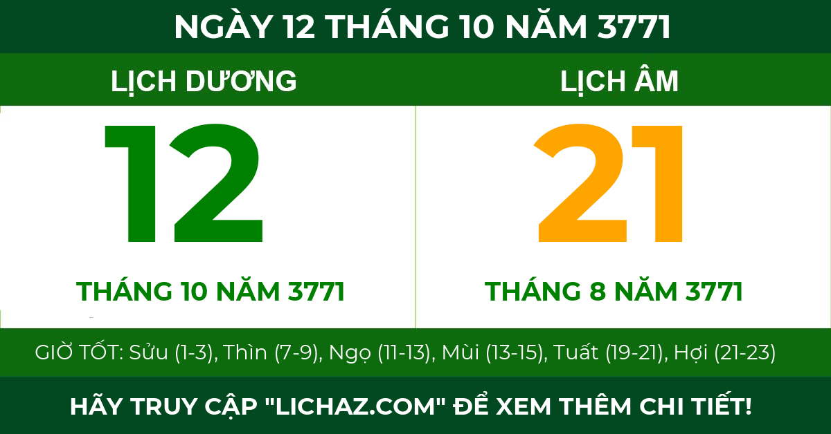 lịch âm ngày 12 tháng 10 năm 3771