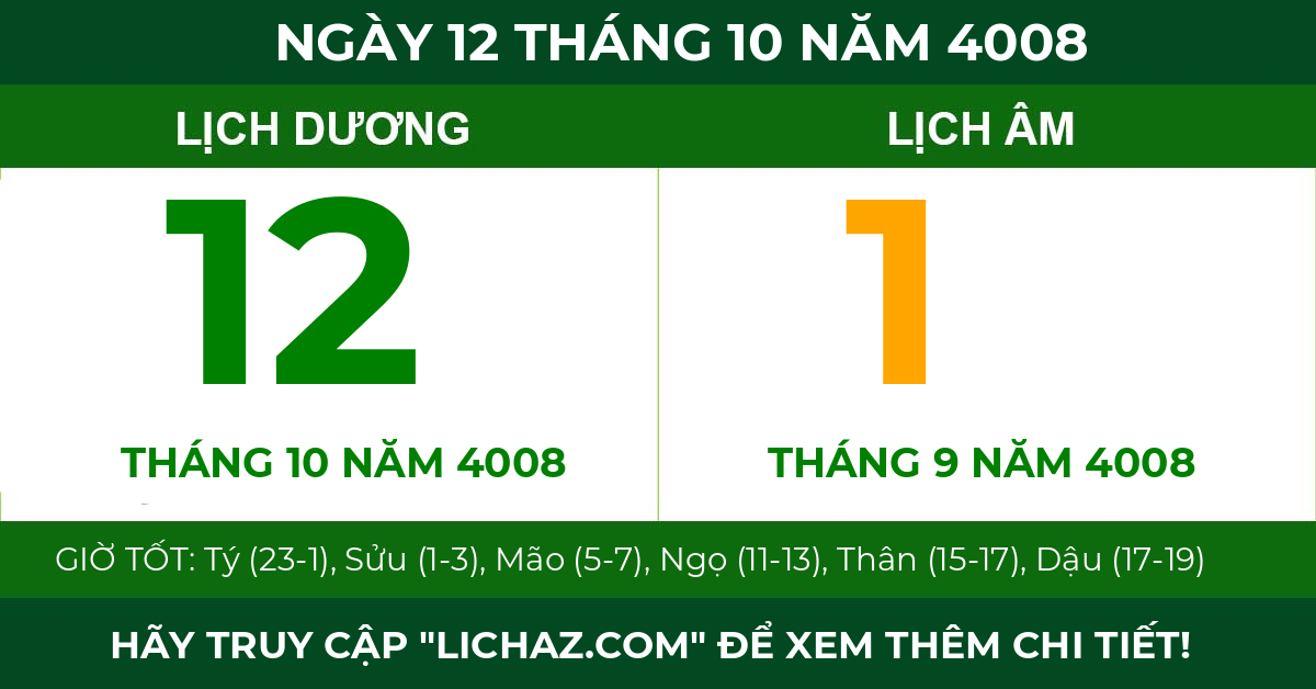 lịch âm ngày 12 tháng 10 năm 4008