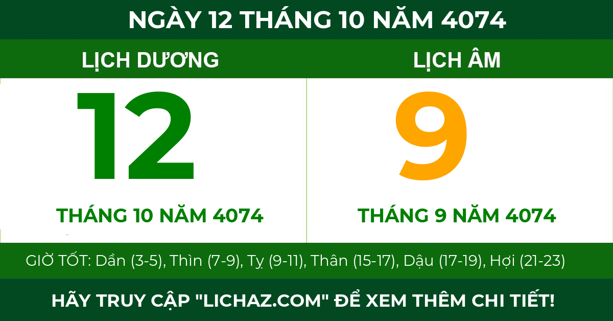 lịch âm ngày 12 tháng 10 năm 4074