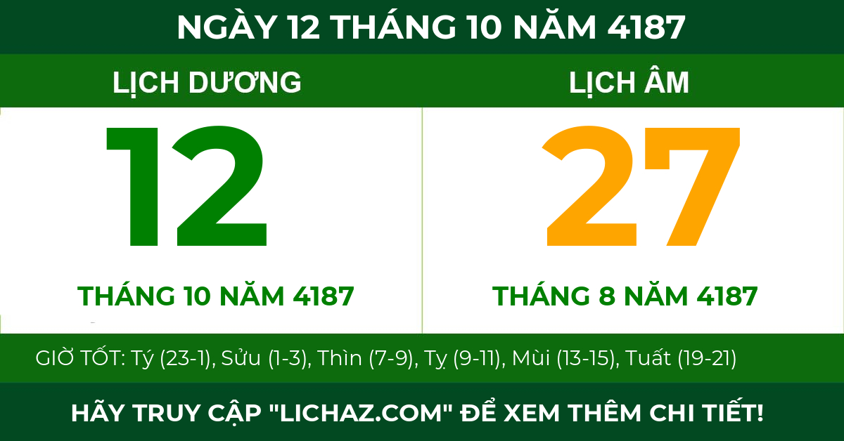 lịch âm ngày 12 tháng 10 năm 4187