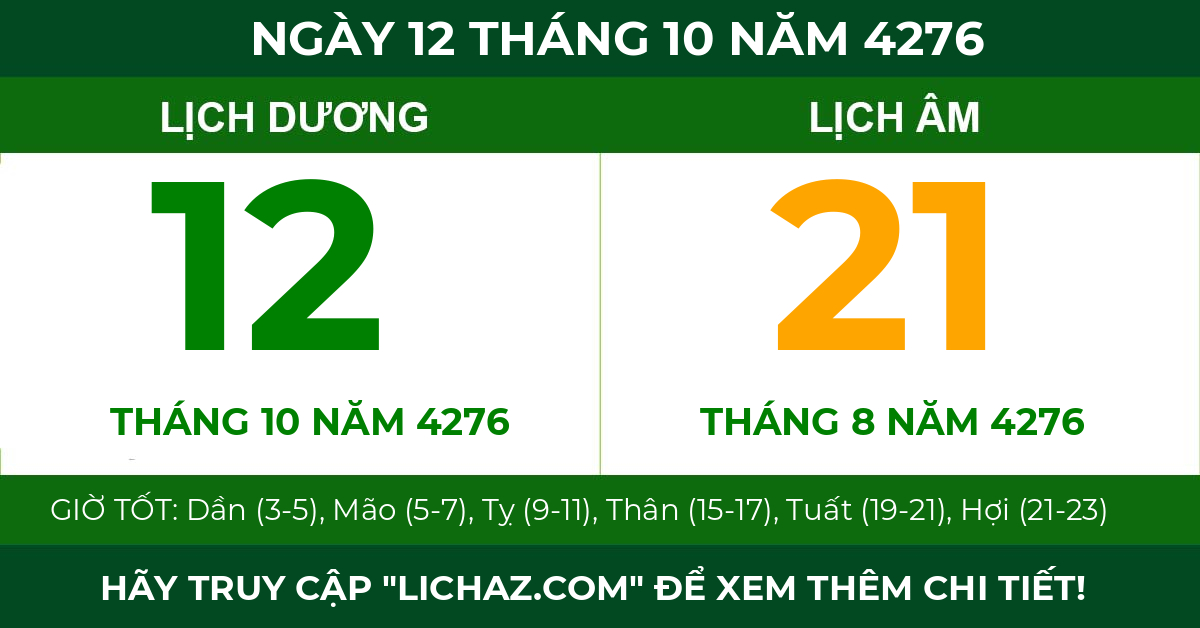 lịch âm ngày 12 tháng 10 năm 4276