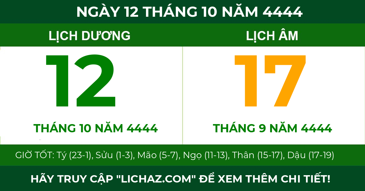 lịch âm ngày 12 tháng 10 năm 4444