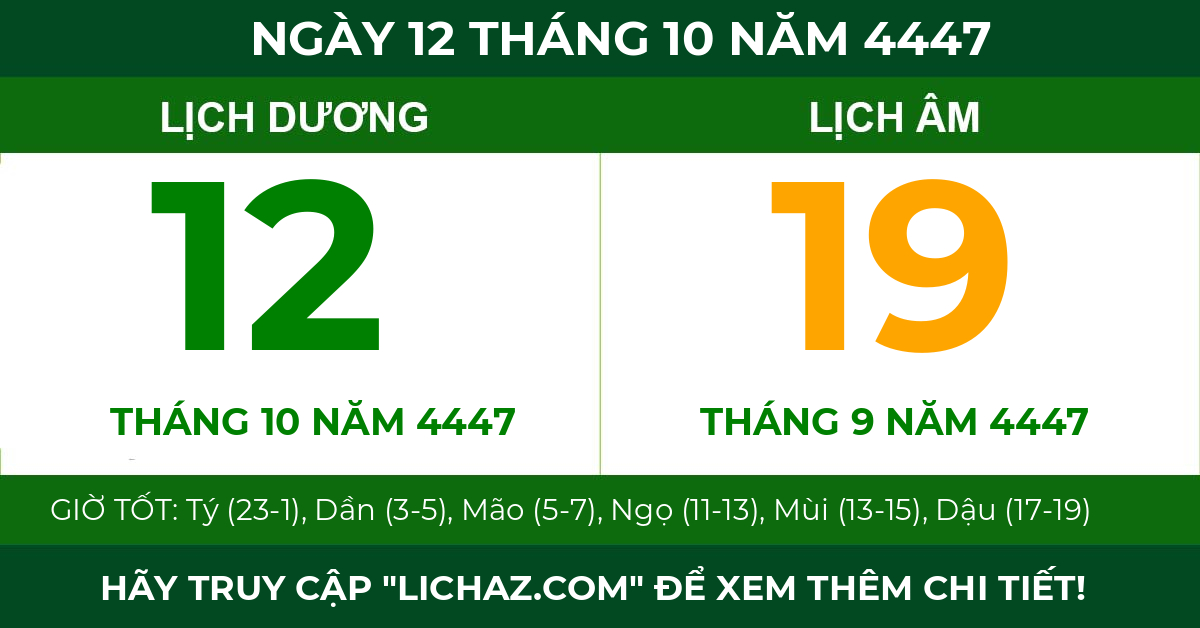 lịch âm ngày 12 tháng 10 năm 4447