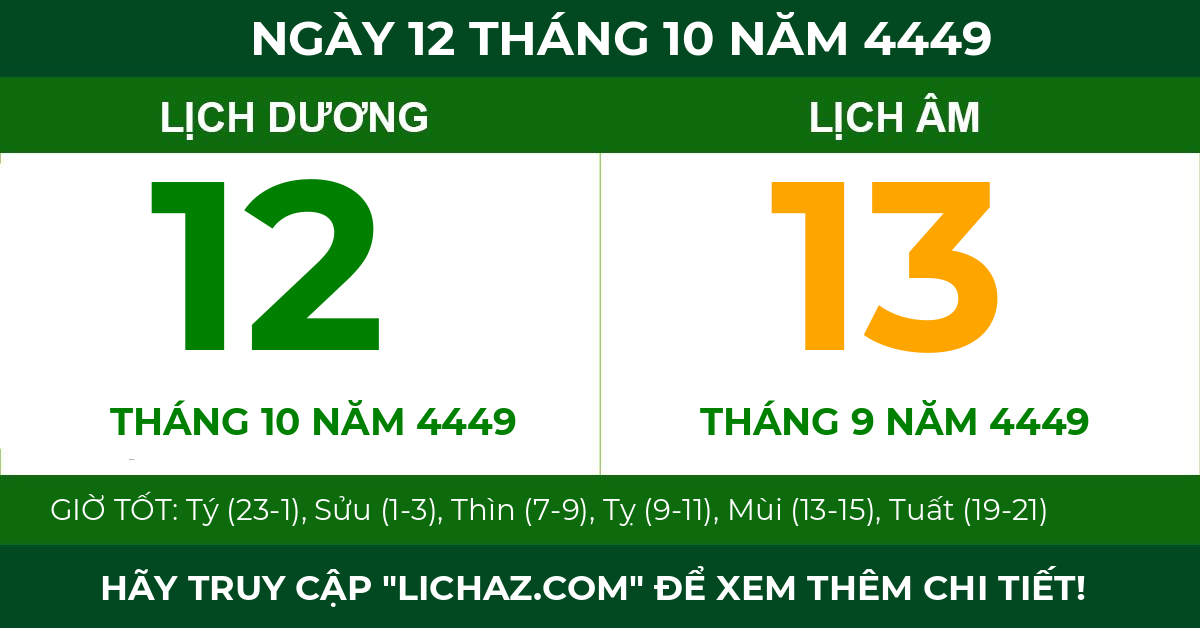 lịch âm ngày 12 tháng 10 năm 4449