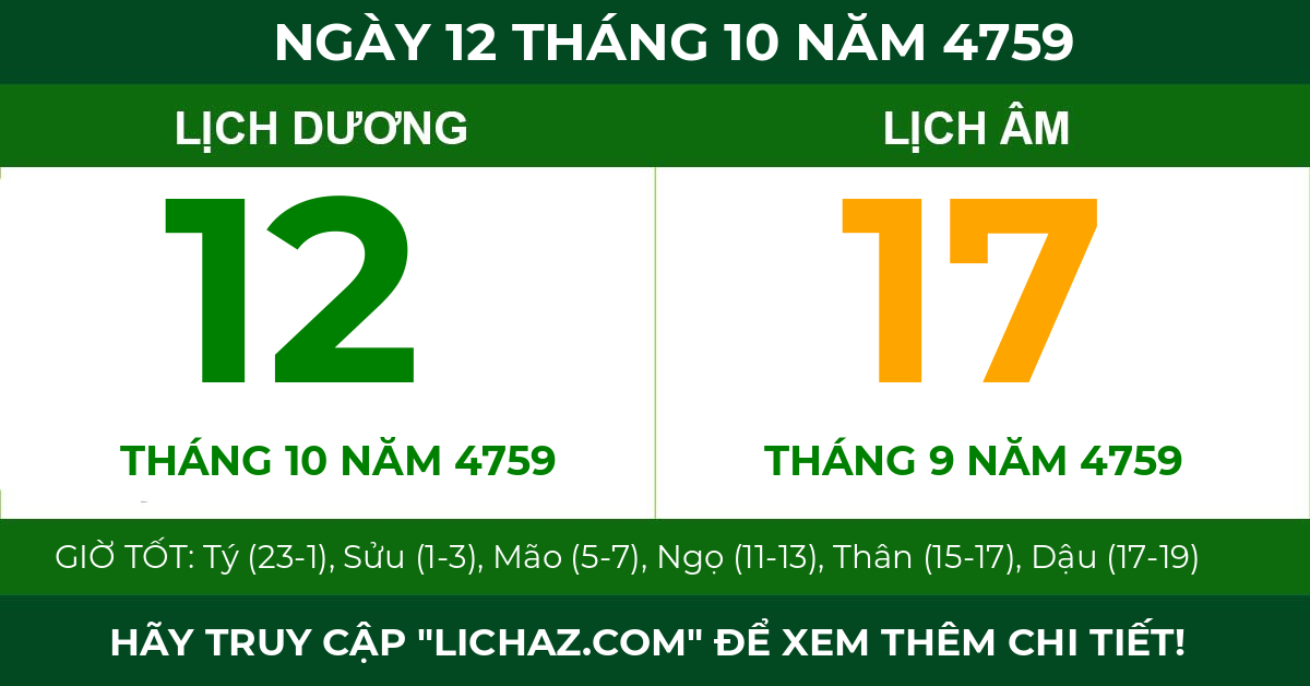 lịch âm ngày 12 tháng 10 năm 4759