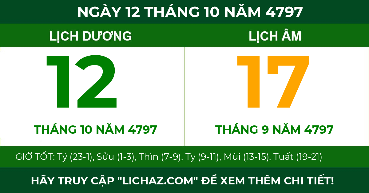 lịch âm ngày 12 tháng 10 năm 4797