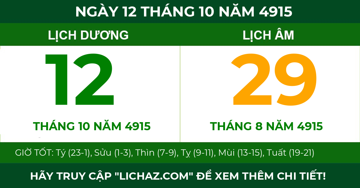 lịch âm ngày 12 tháng 10 năm 4915