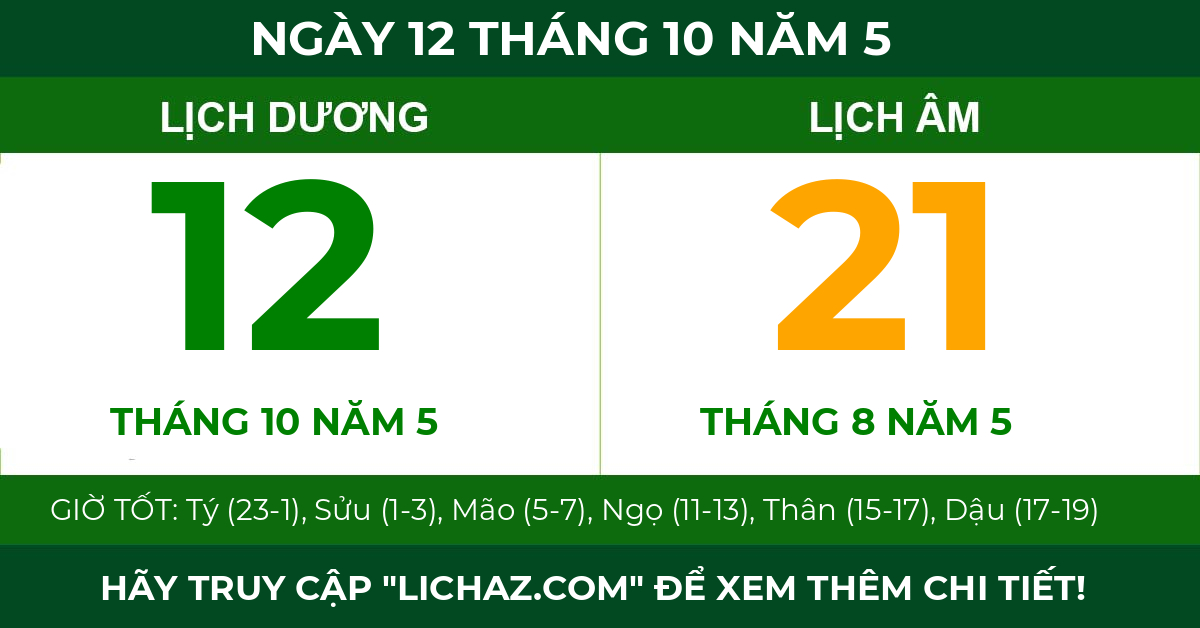 lịch âm ngày 12 tháng 10 năm 5
