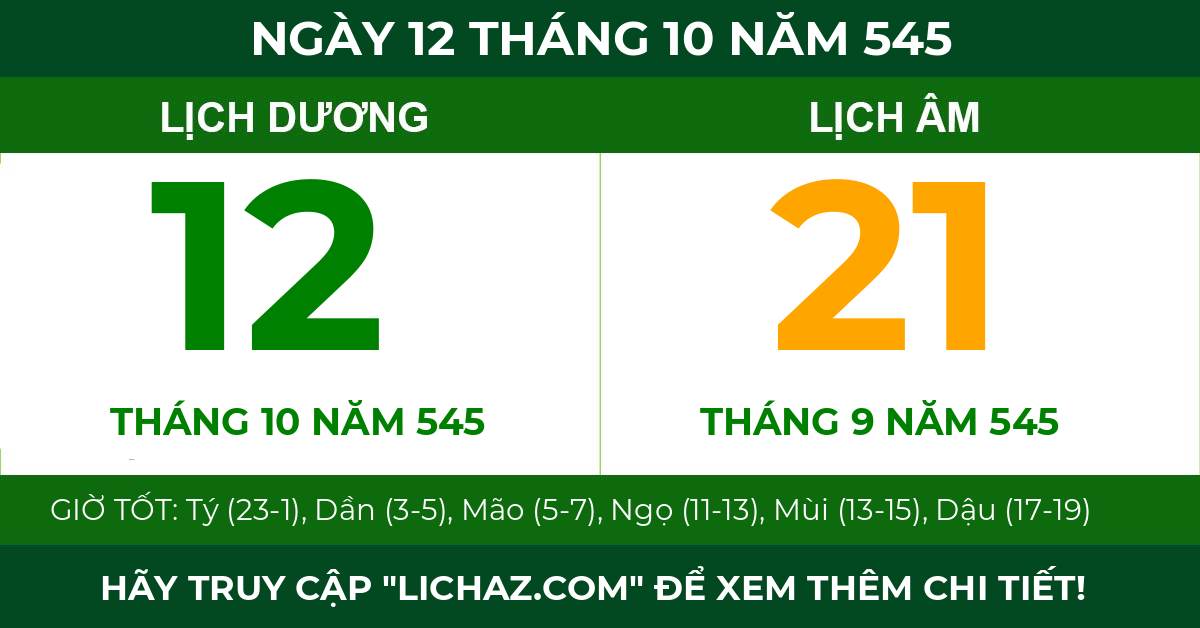 lịch âm ngày 12 tháng 10 năm 545