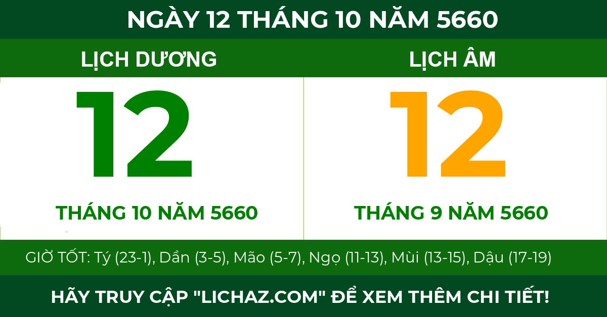 lịch âm ngày 12 tháng 10 năm 5660