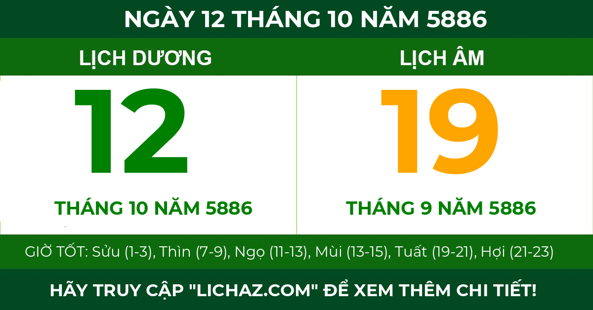 lịch âm ngày 12 tháng 10 năm 5886