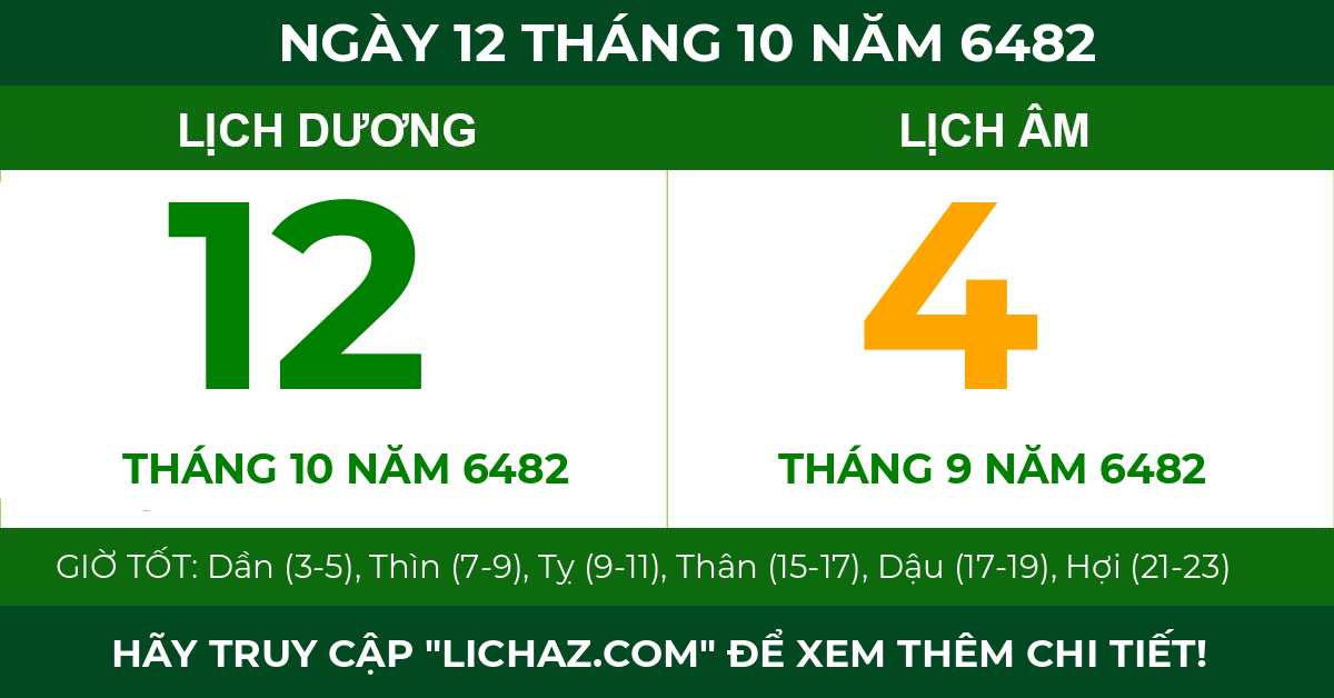 lịch âm ngày 12 tháng 10 năm 6482