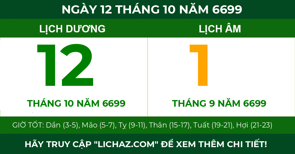lịch âm ngày 12 tháng 10 năm 6699