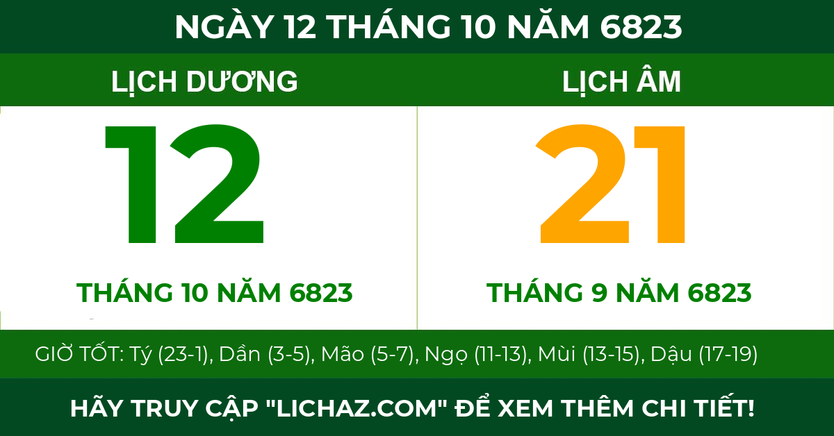 lịch âm ngày 12 tháng 10 năm 6823