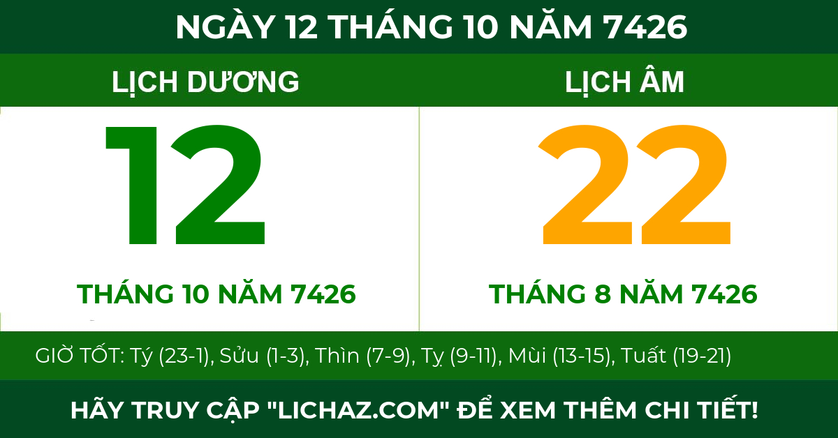 lịch âm ngày 12 tháng 10 năm 7426