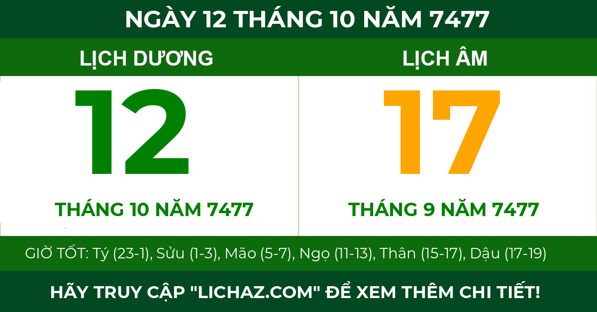 lịch âm ngày 12 tháng 10 năm 7477
