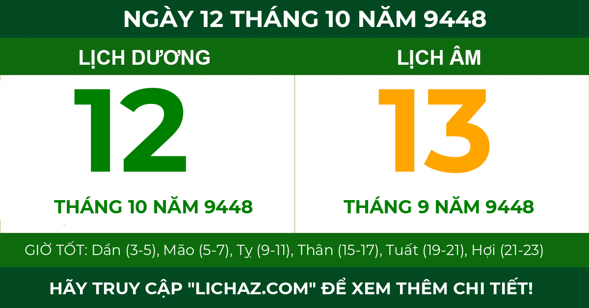 lịch âm ngày 12 tháng 10 năm 9448
