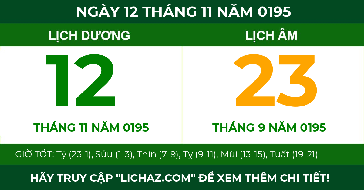 lịch âm ngày 12 tháng 11 năm 0195